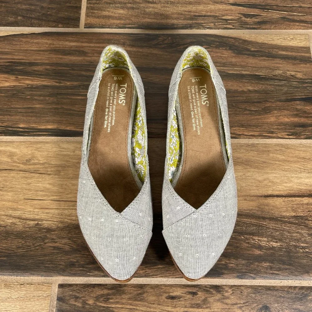 Toms Jutti Womens Size 6 Shoes Grey Chambray Dot Slip On Casual Comfort Flat - Picture 10 of 12